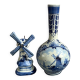 Lot vase Delft et moulin anciens
