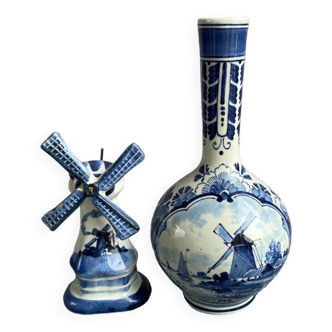 Lot of old Delft vase and mill