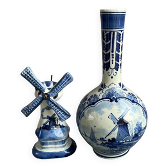 Lot vase Delft et moulin anciens