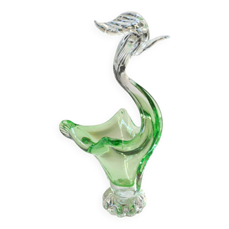 Vide poche/Figurine Cygne, dans le style Murano. En verre d Art soufflé. Haut 22 cm