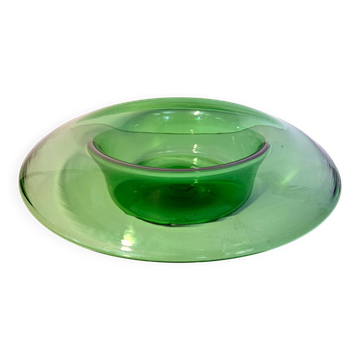 Vintage Hand Blown Green Glass Centerpiece Bowl, Empoli, Italy, 1970s
