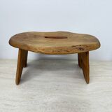 Brutalist solid wood side table /stool , 1970s