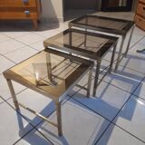 Set of 3 vintage smoked glass nesting tables