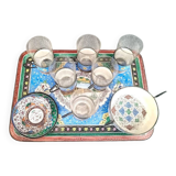 Antique tea service, Persian work, Baccarat crystal, enamels on copper