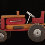 Tracteur et remorque jouet en bois Dejou vers 1960