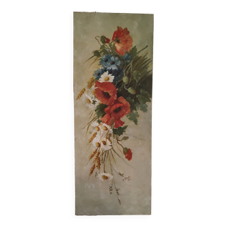 Oil painting on canvas "Country spray with poppies" 1910 signed