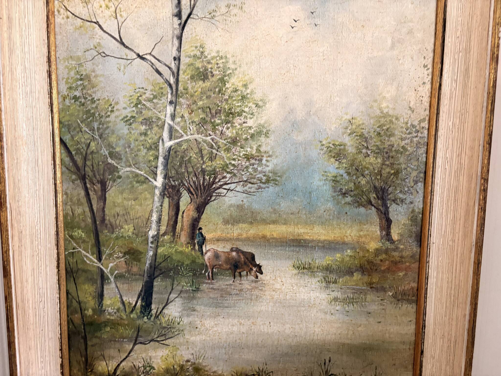 Oil Painting Canvas Shepherd Lake Cow River Fishing Landscape PATRY