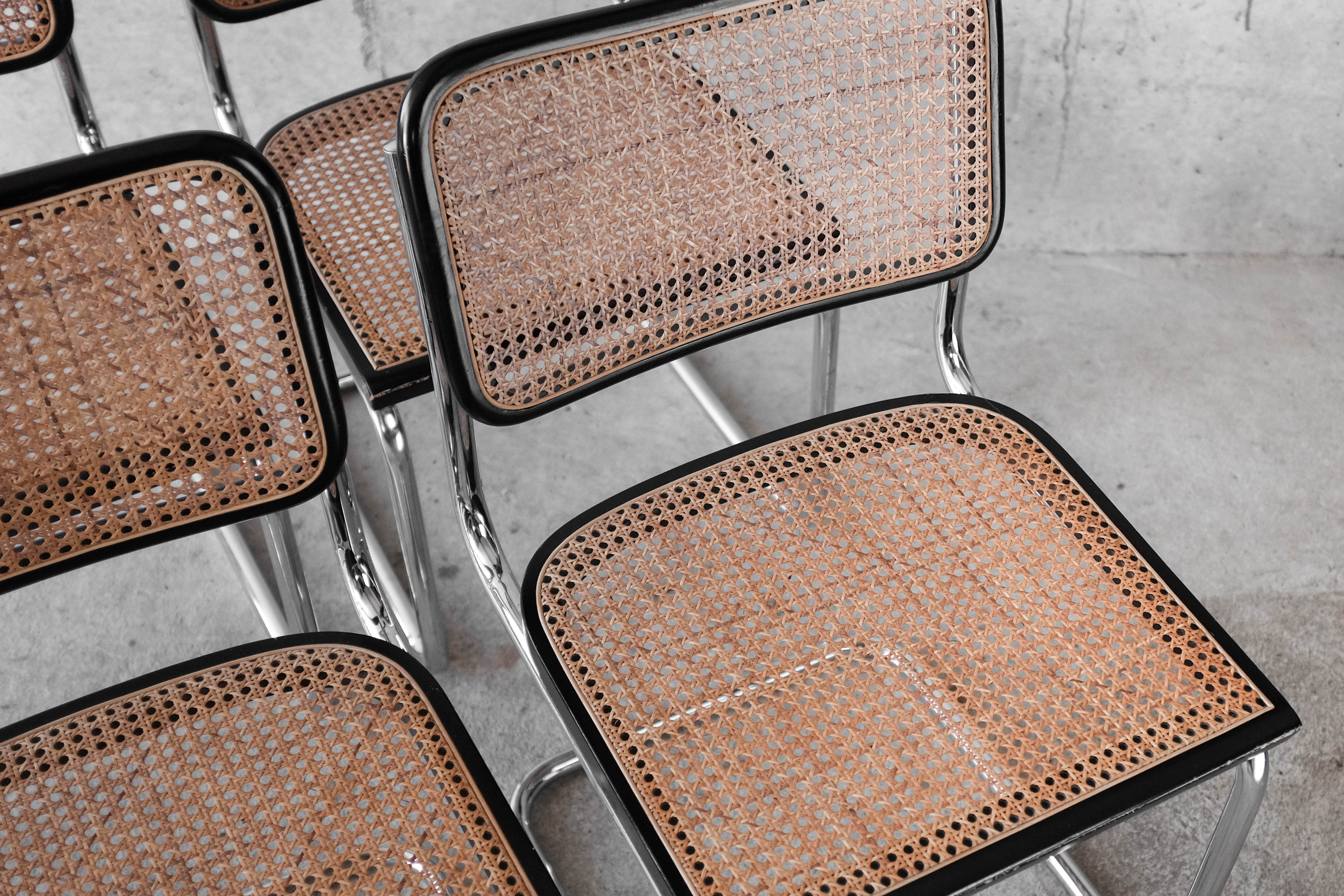 Set of 6 black Cesca B32 chairs by Marcel Breuer