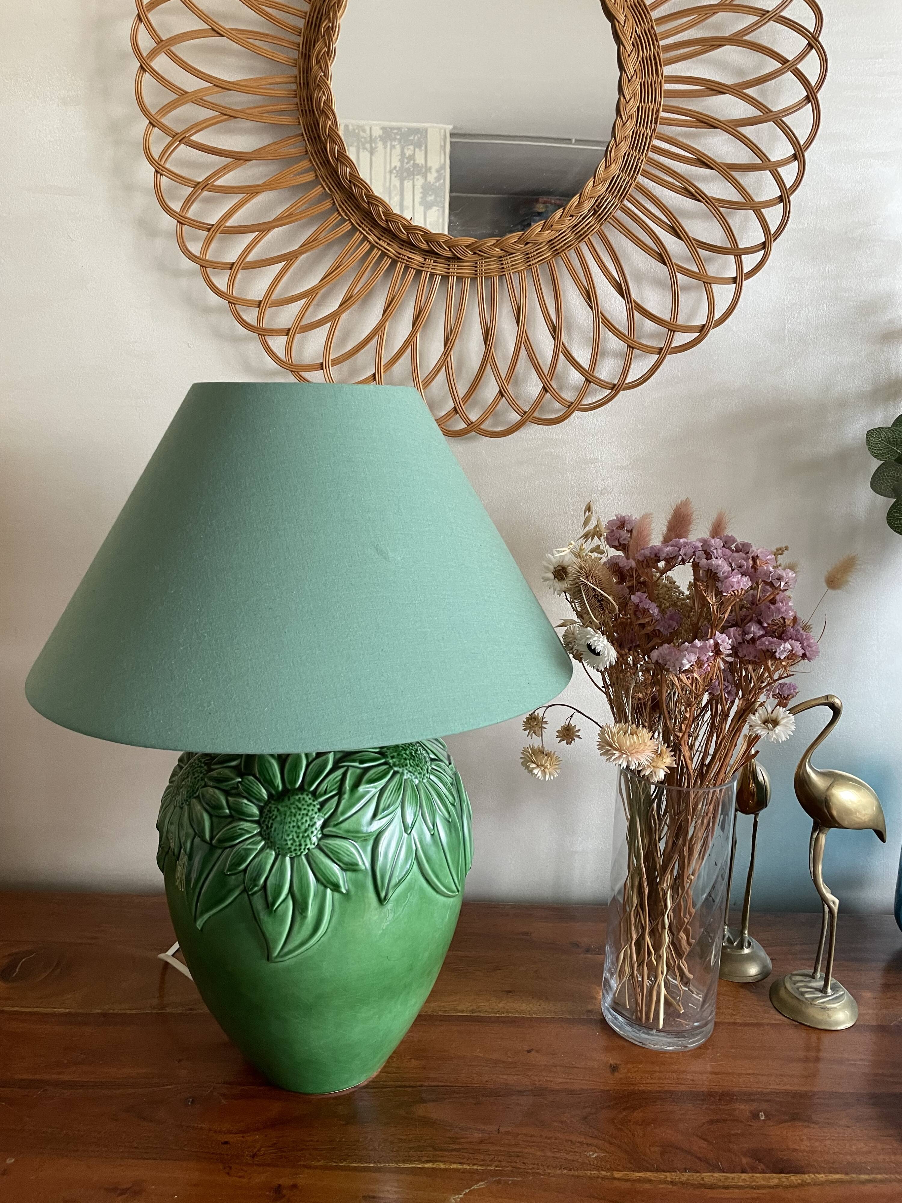 Lampe tournesol en céramique verte