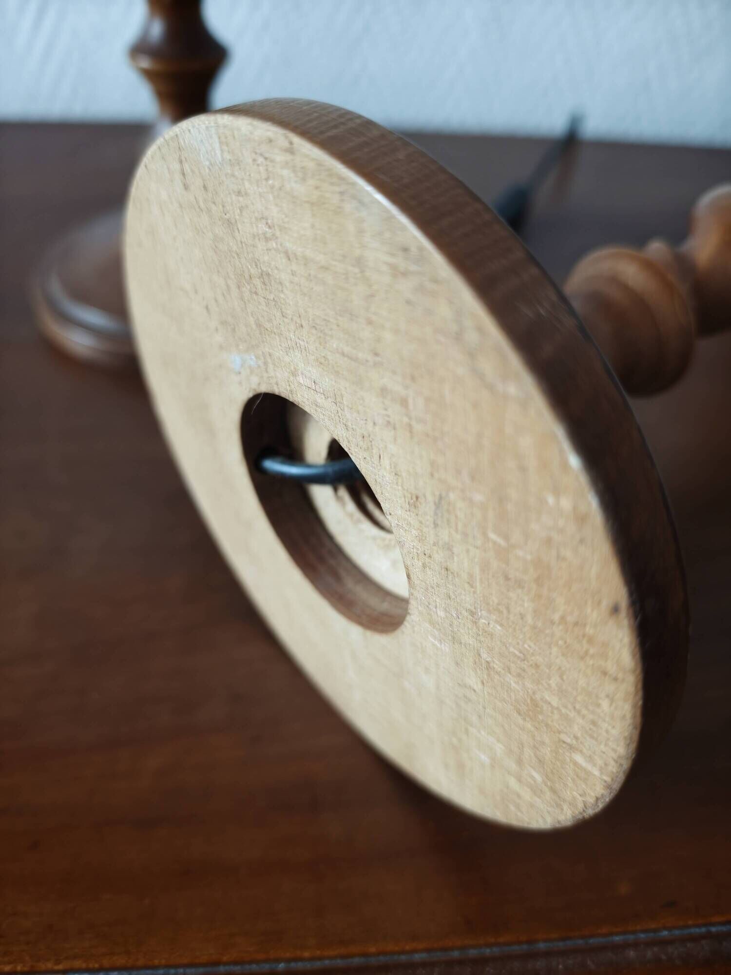 Pair of tall turned wooden lamps