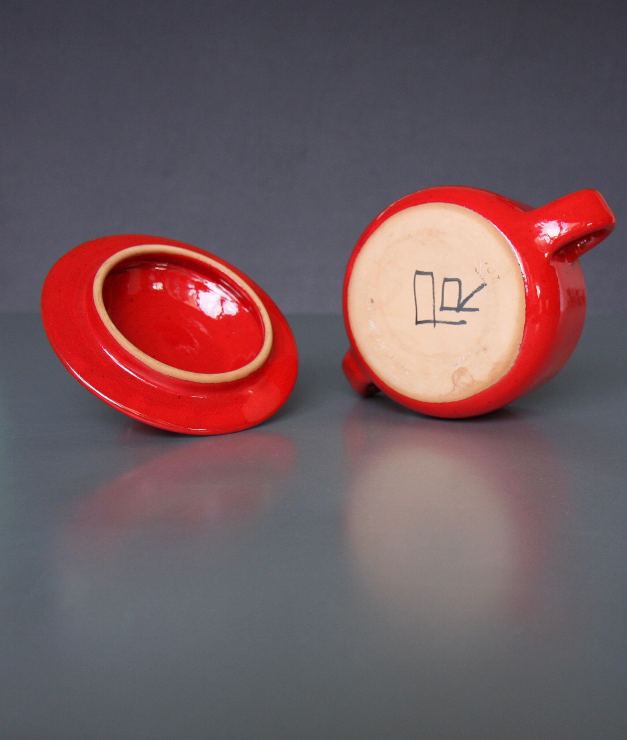Red covered pot by Robert Picault, Vallauris