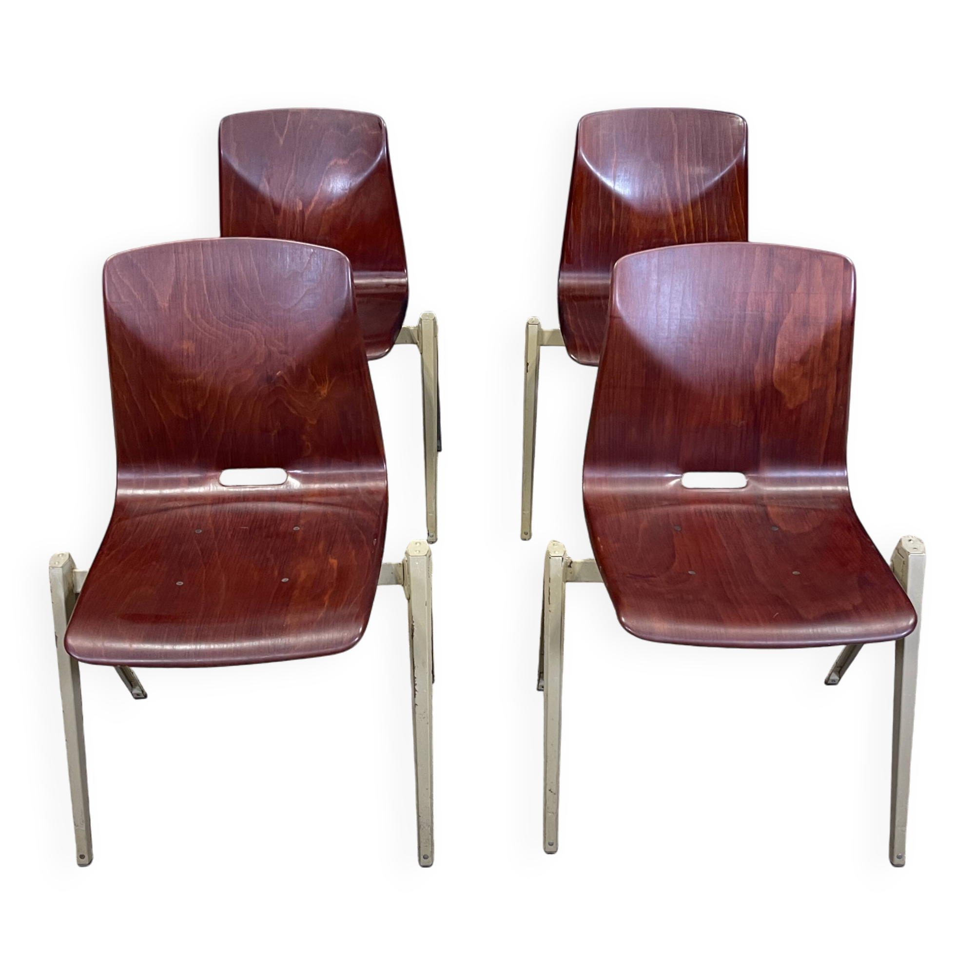 Set of 4 Galvanitas S22 chairs mahogany steel greige Netherlands 70s