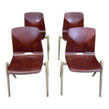 Ensemble de 4 chaises Galvanitas S22 acajou acier greige Pays Bas années 70