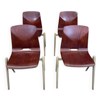 Ensemble de 4 chaises Galvanitas S22 acajou acier greige Pays Bas années 70