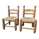 Duo of brutalist straw-covered oak chairs 1940-1950 # Charles Dudouyt