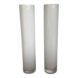 Paire de vases rouleaux blancs pâte de verre