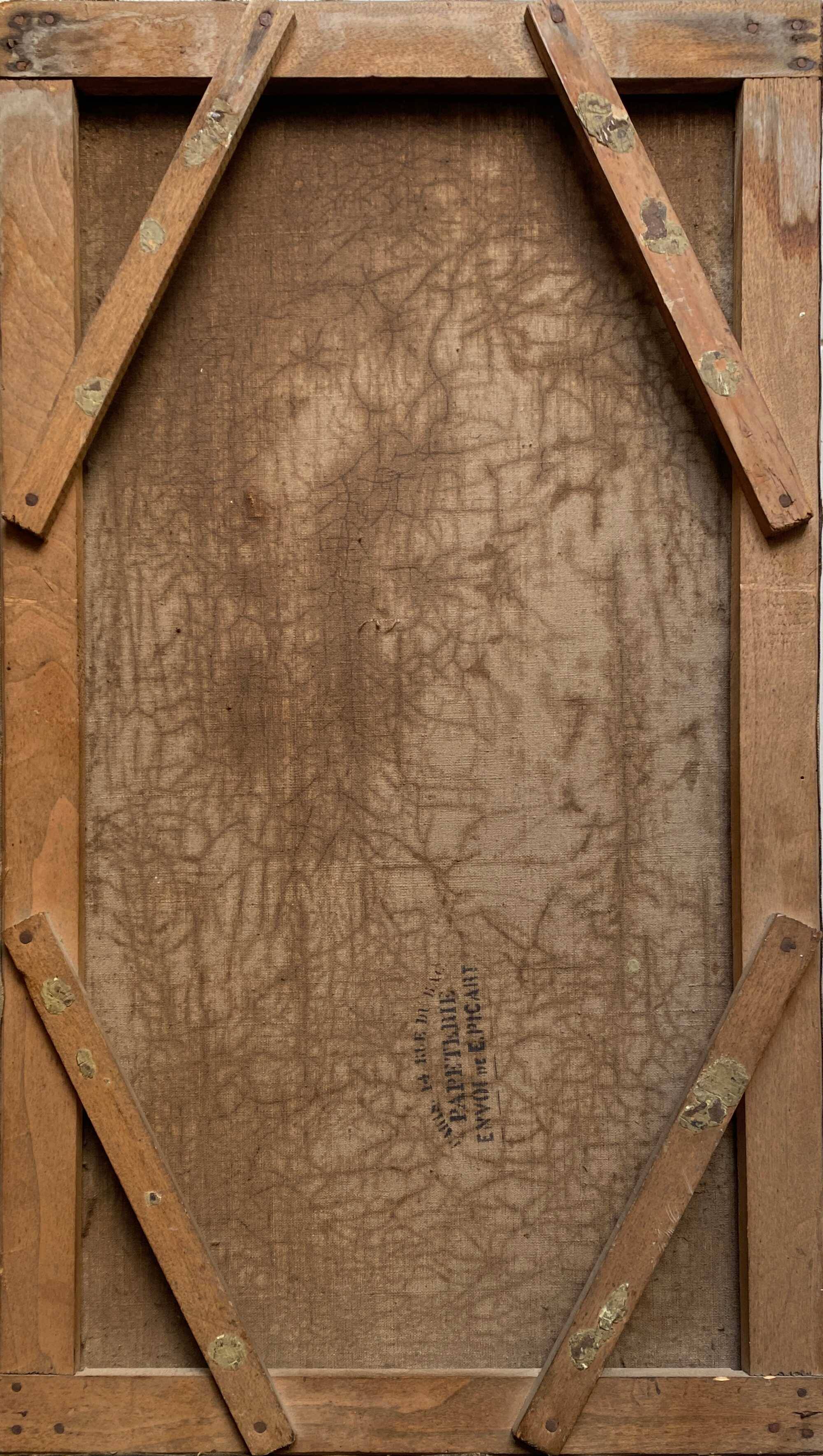 19th century HST painting "lively mountain village with torrent and waterfall"