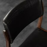 Modern vintage Scandinavian chairs in rosewood and black leather from the mid-century by Bramin, set of 3.