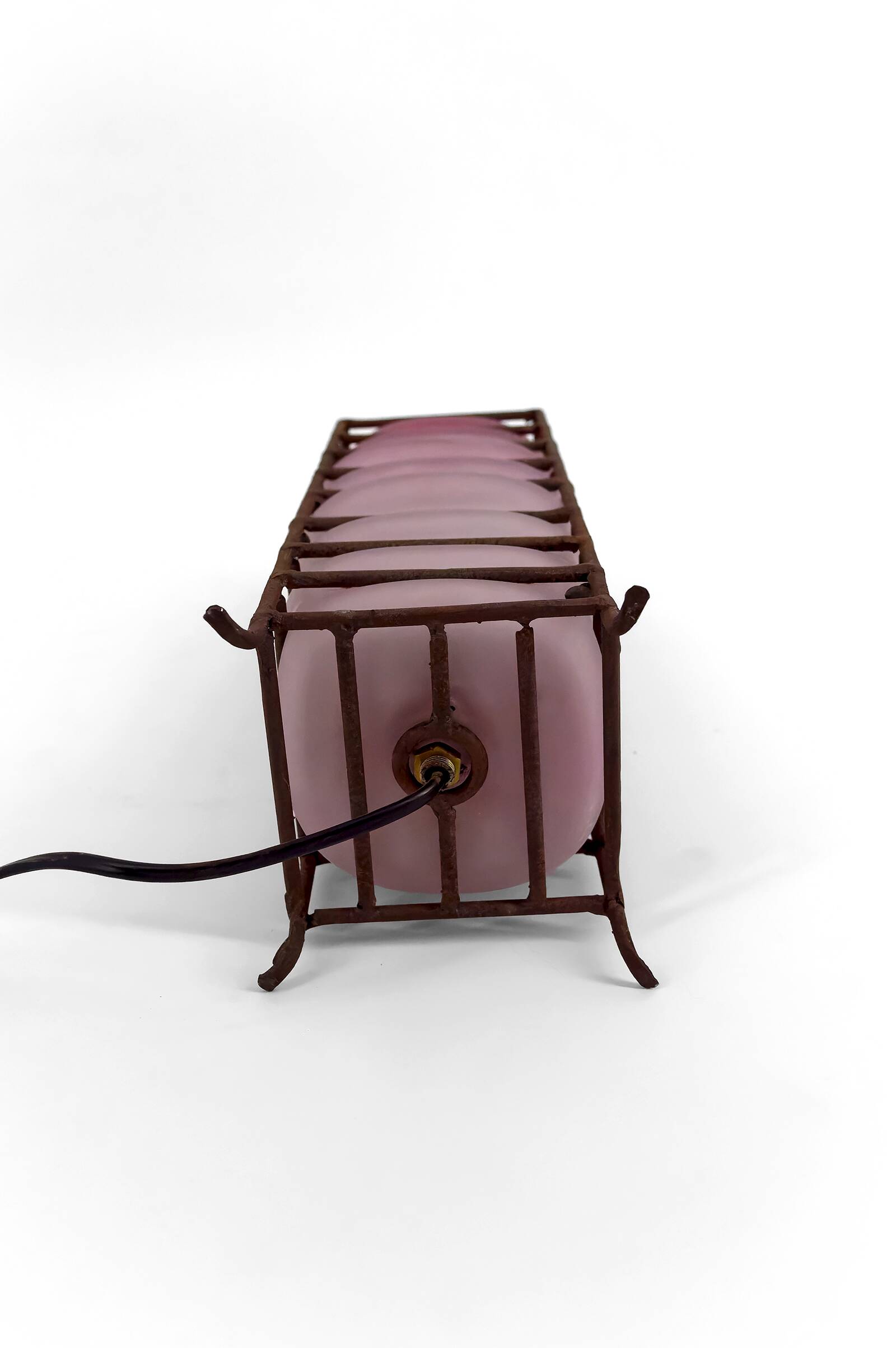 Modernist Glass Paste and Wrought Iron Table Lamp, Circa 1950-1960
