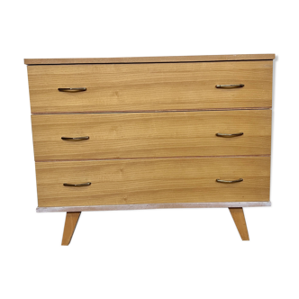 Vintage light oak chest of drawers with compass legs 1960