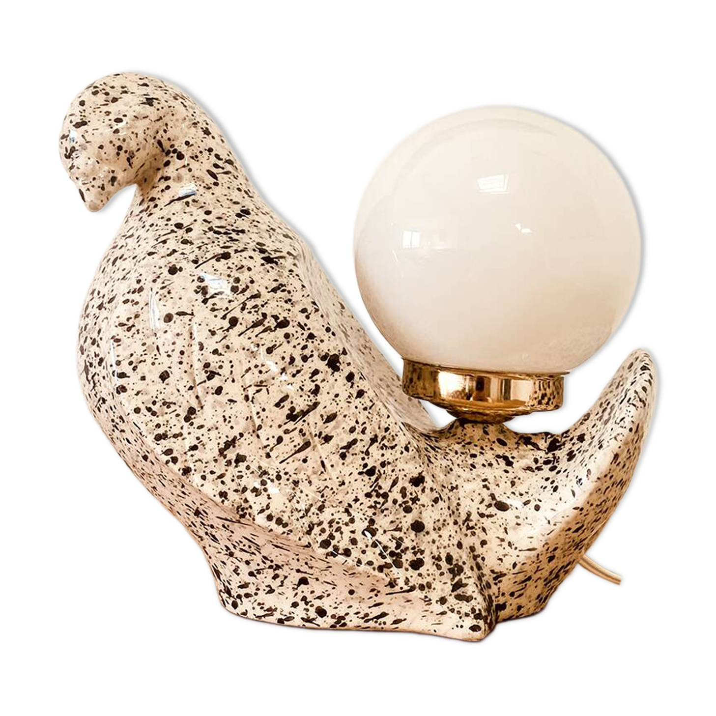 "Colombe" bird lamp in speckled ceramic, 1970