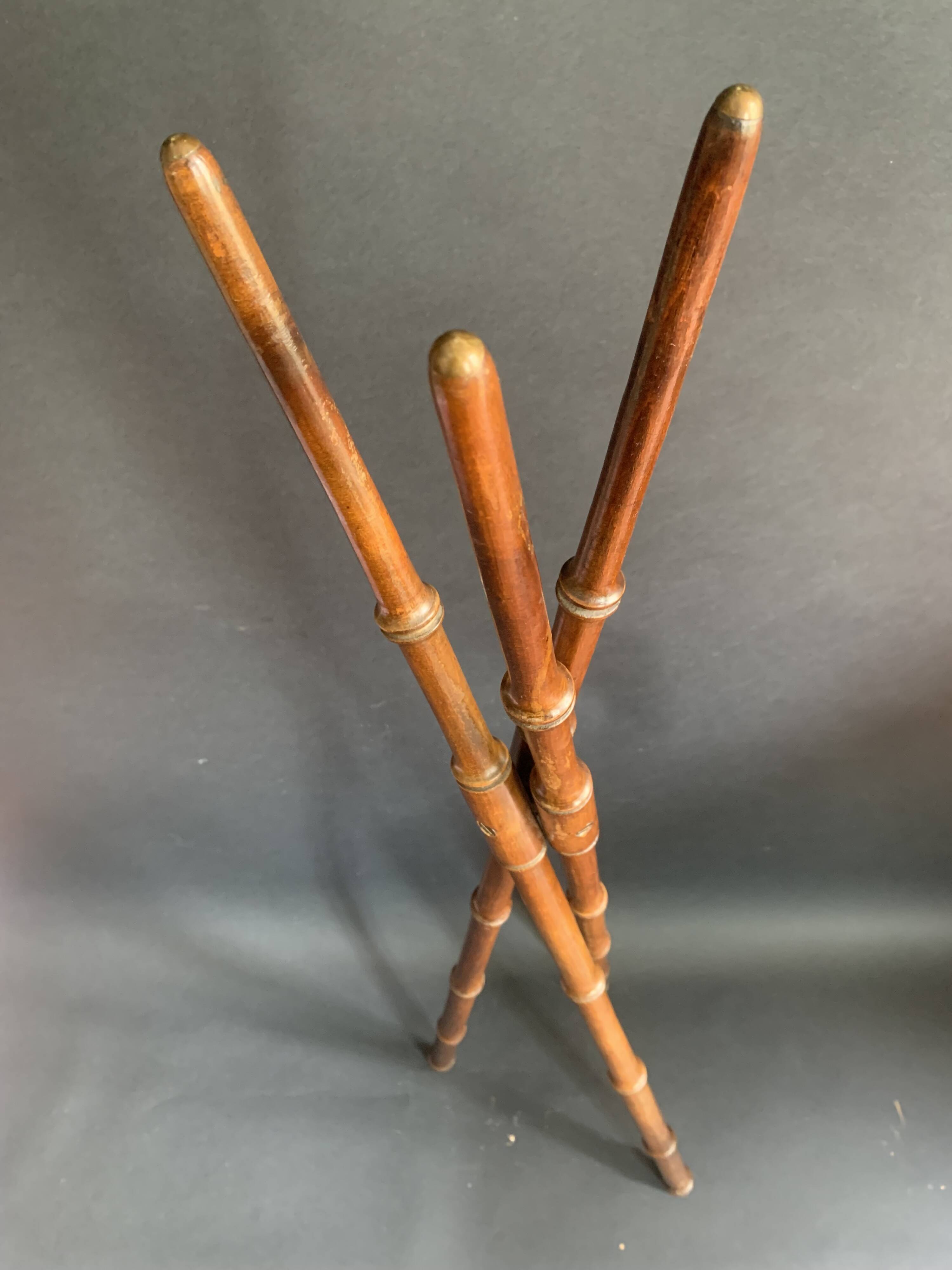 Napoleon III tripod plant stand in bamboo-style wood
