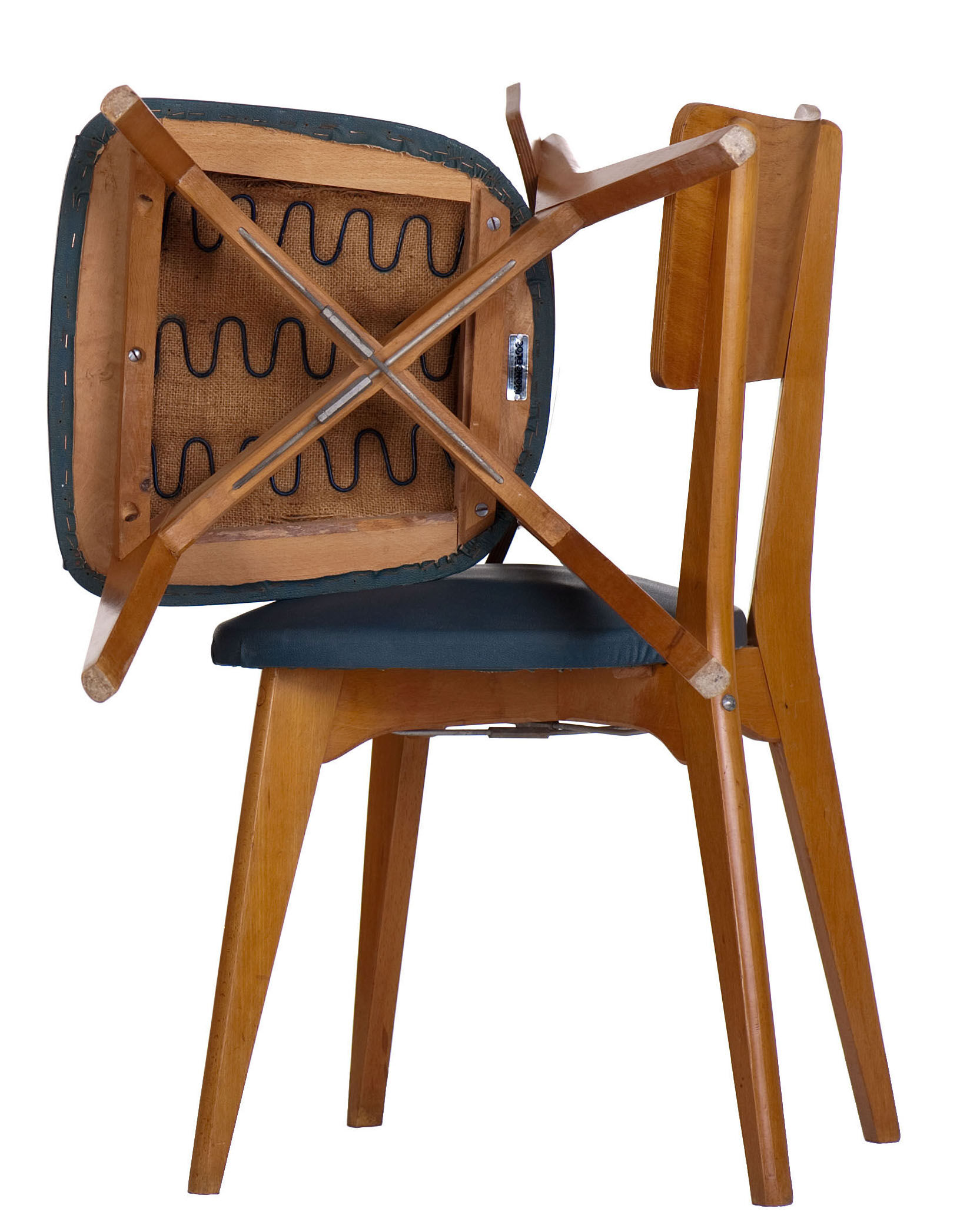 3 vintage chairs 1960 Monobloc compass feet and duck blue ska