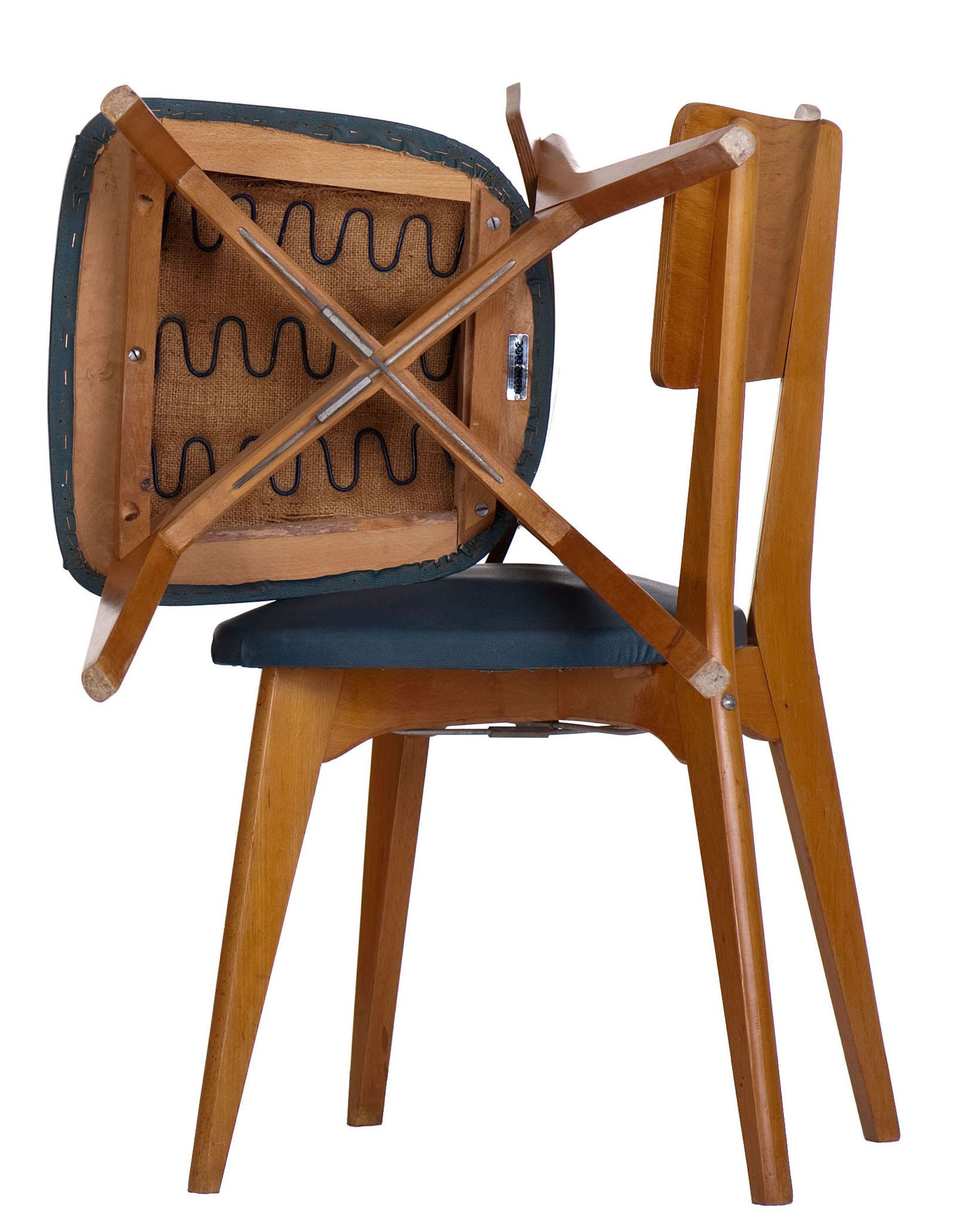 3 vintage chairs 1960 Monobloc compass feet and duck blue ska