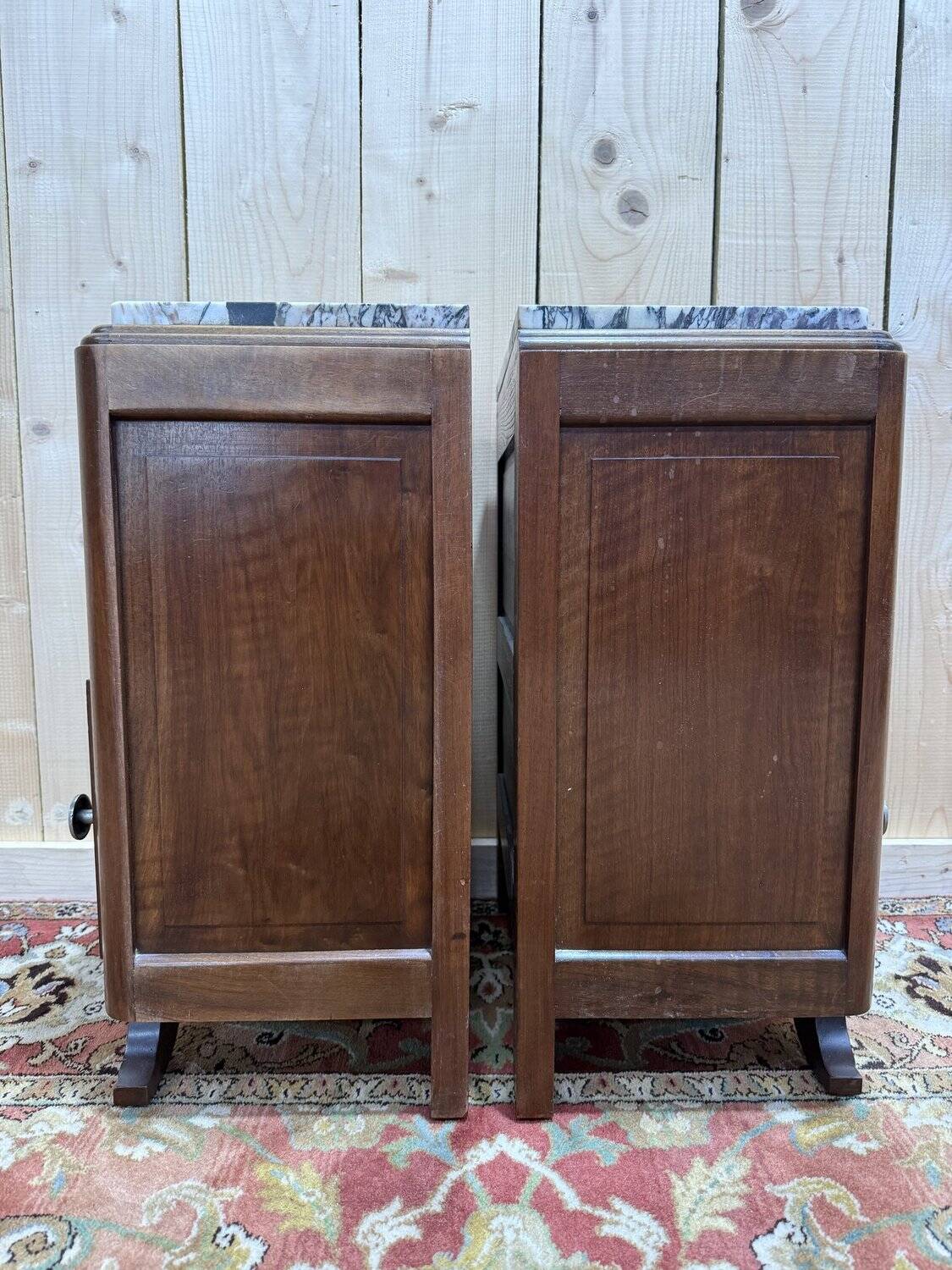 Pair of Art Deco bedside tables in walnut.