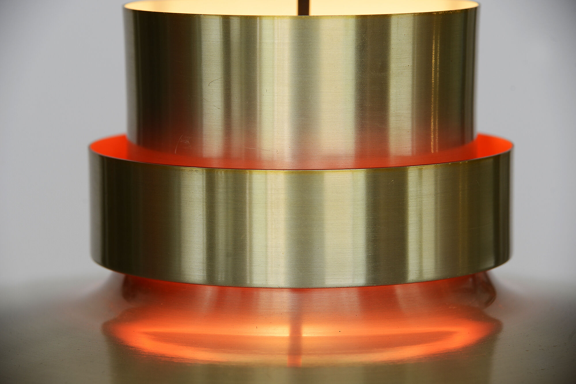 Brass coloured aluminium pendant light from Lyskaer. Denmark 1970s