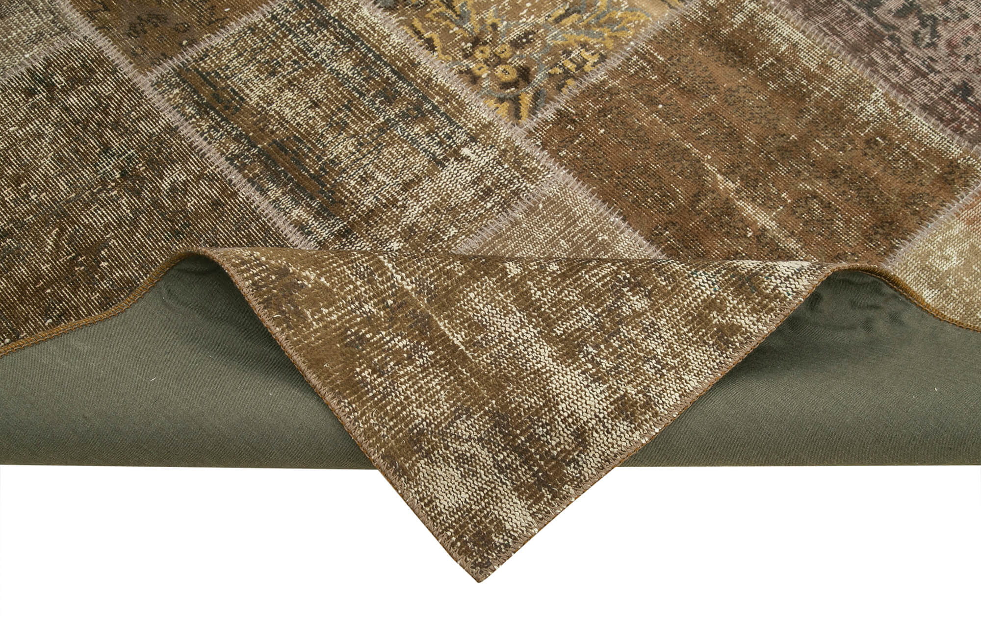 Handwoven Anatolian Contemporary 197 cm x 296 cm Brown Patchwork Carpet