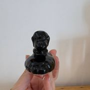 Box of 12 dog-shaped cutlery rests in yellow and black majolica.