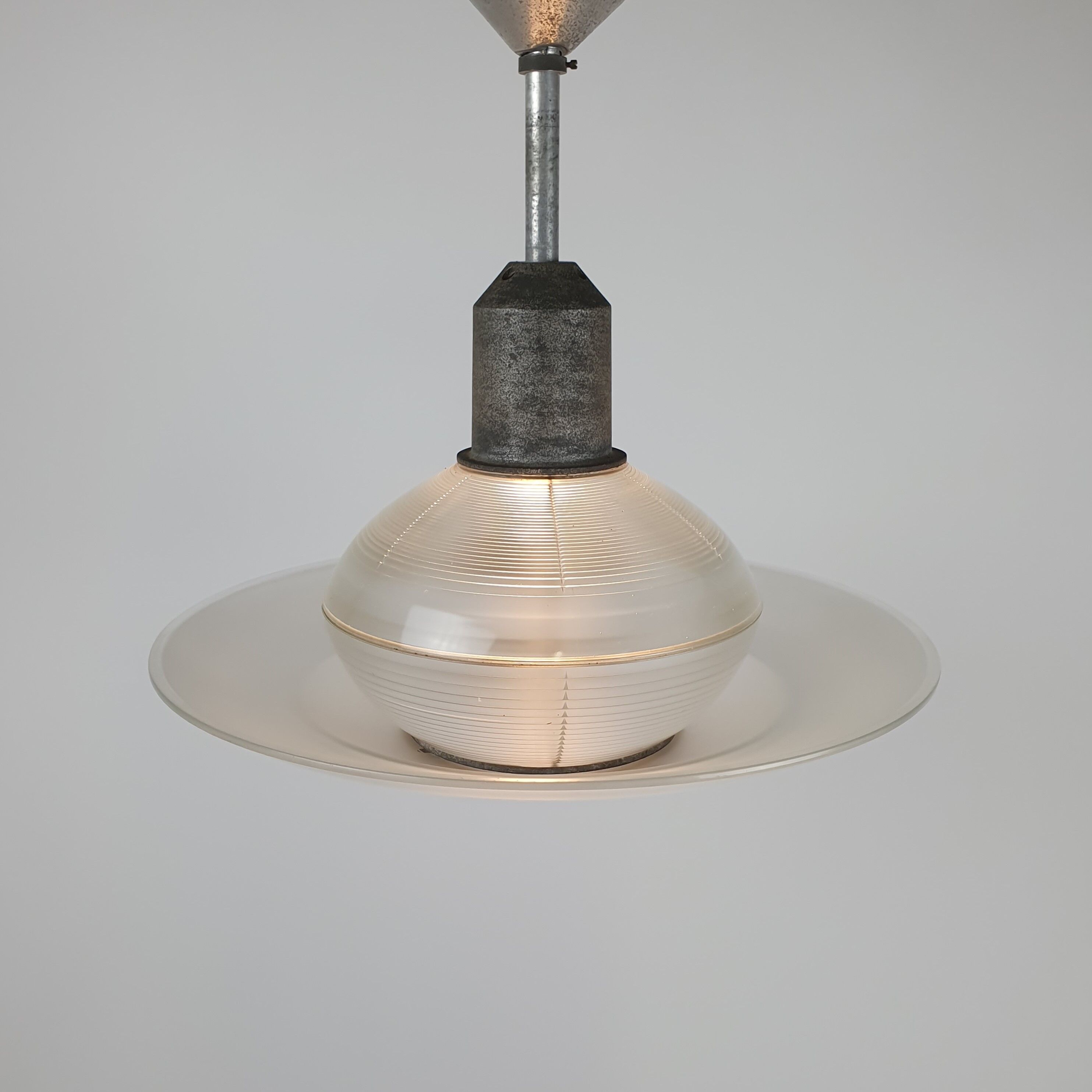Art deco glass and steel ceiling lamp, 1920