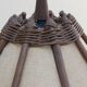 Scandinavian rattan hanging lamp, wood and vintage fabric