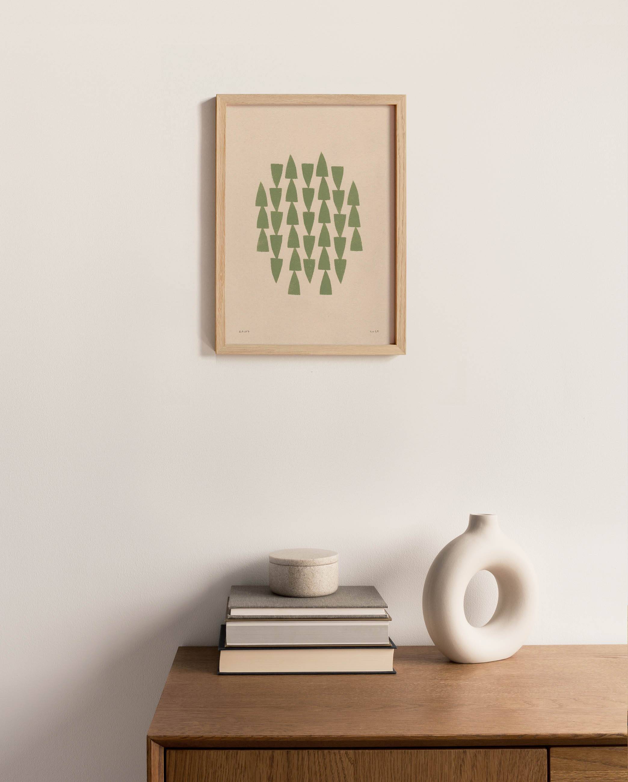 Abstract painting on green B281 paper signed eawy