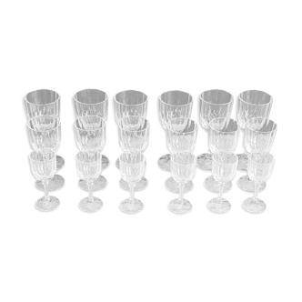18 art deco walking glasses: service for 6 people (water, wine, liqueur)