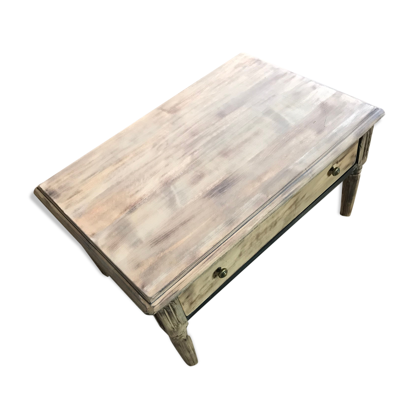 Old coffee table drawer countryside farmhouse wood carved vintage