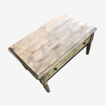 Table basse ancienne tiroir campagne ferme bois sculpté vintage