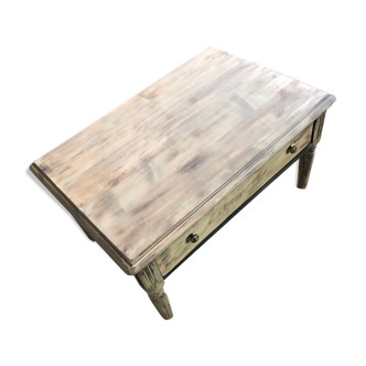 Old coffee table drawer countryside farmhouse wood carved vintage