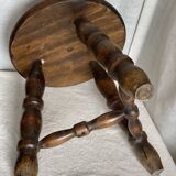 Vintage 1950-60s turned wood tripod stool with crossbar