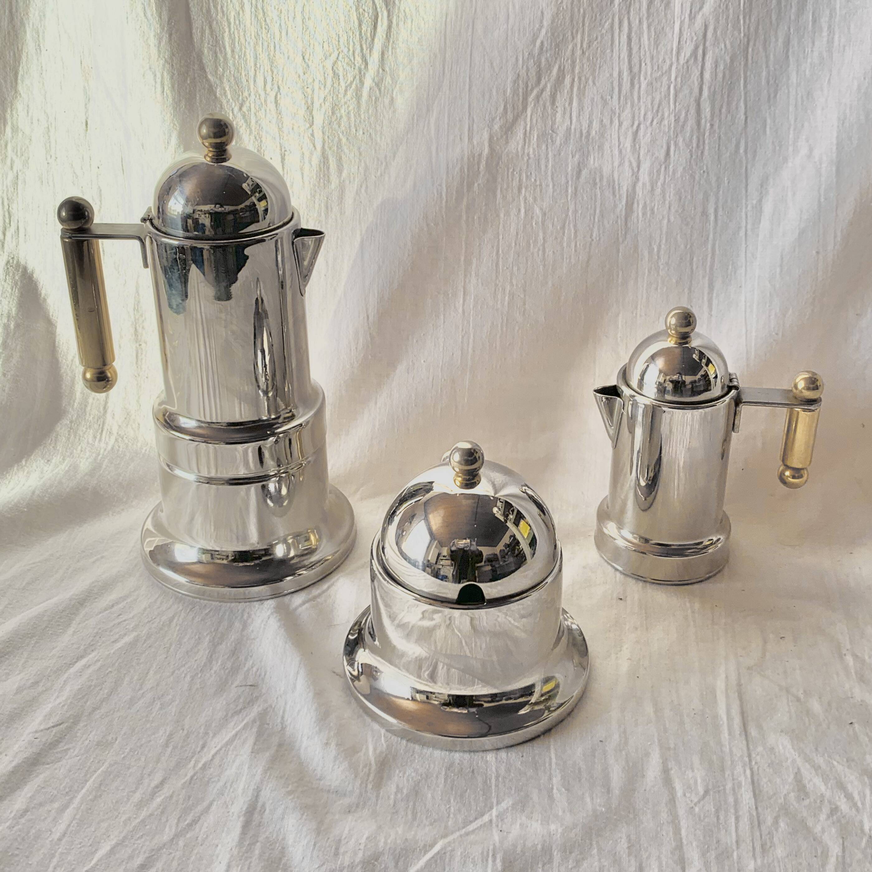 Kontessa VEV Vigano 4-cup Italian coffee maker with sugar bowl and milk jug - 18/10 stainless steel