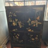 Lacquered Asian sideboard furniture with mother-of-pearl in relief