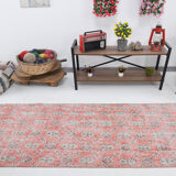 Floral red turkish runner rug, 324x90cm
