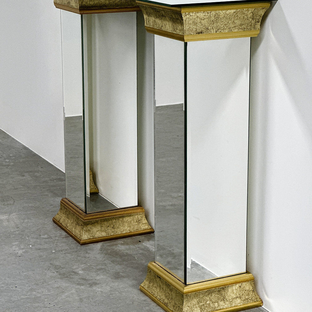 Pair of Deknudt mirrored pedestals / plinths in gilt finish, Belgium, 1980s