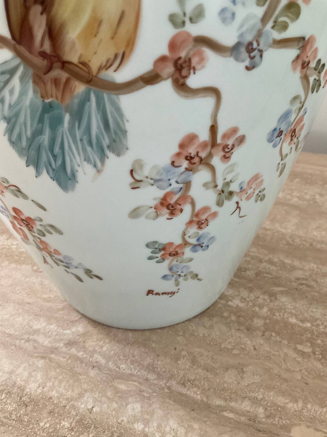 Signed lamp base in enameled porcelain