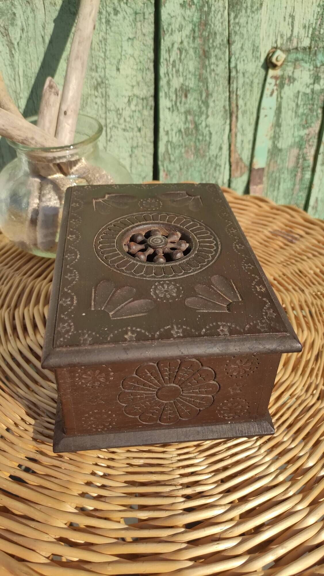 Old artisanal box in carved wood made of French (Brittany)