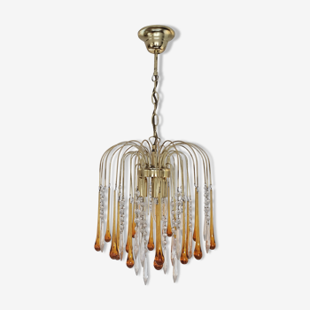 Amber waterfall chandelier made of Murano glass