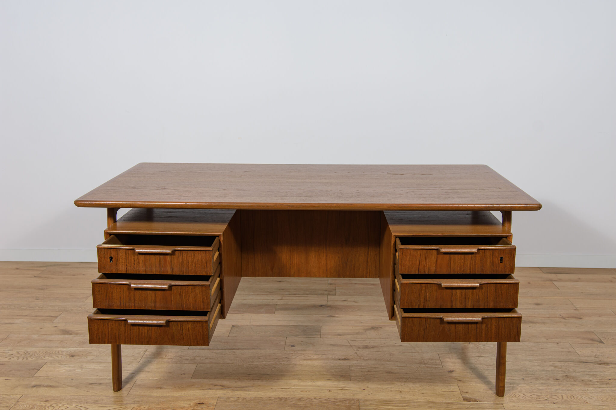 Mid-Century Teak Model 75 Freestanding Desk from Omann Jun, Denmark, 1950s