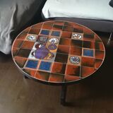 Coffee table, ceramic tray, metal feet, circa 1960