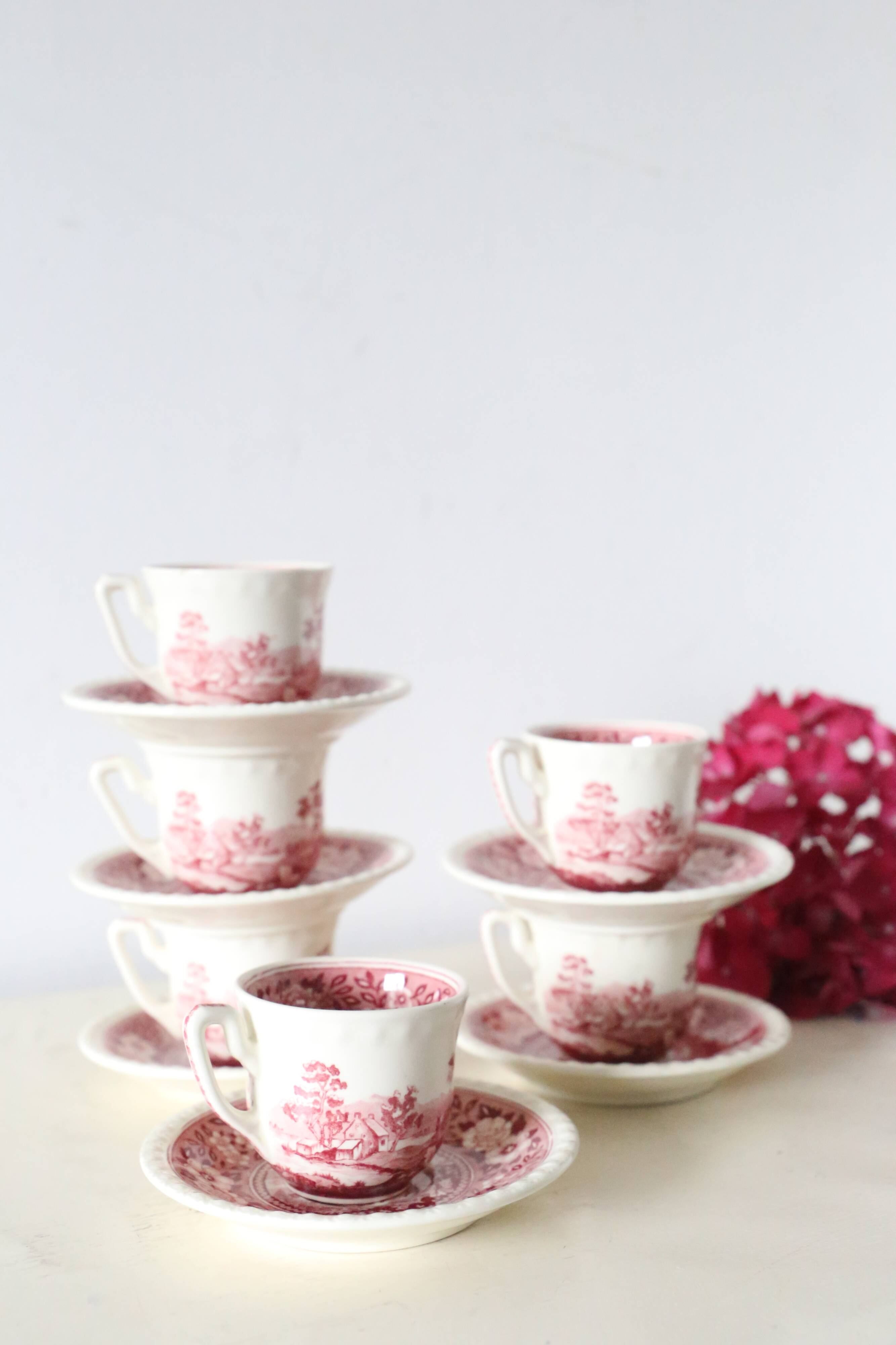 Set of 6 coffee cups and saucers, Villeroy & Boch, Rusticana rose model